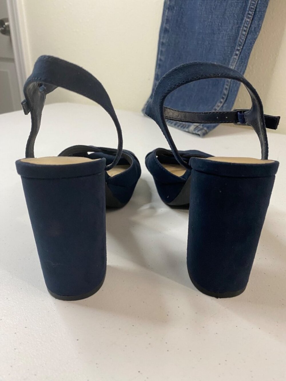 PoP Navy Blue Heels Sandals Womens 6.5 M Block Heel Strappy, Dress Shoes - Picture 8 of 16